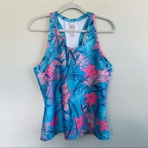 Brisas Floral Blue/Pink Workout Razor Back Tank